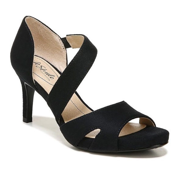 New Life Stride Mega Open Toe Dress Sandal Black Suede 6.5 - Picture 1 of 6